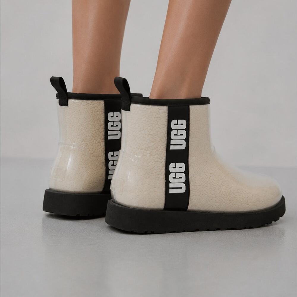 UGG Classic Clear Mini Boots 1113190 Womens 10 Cream Logo Waterproof Mid-Calf